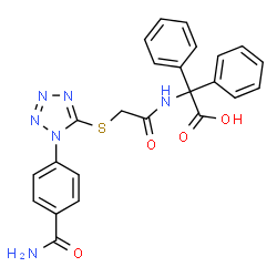 ChemSpider 2D Image | [({[1-(4-Carbamoylphenyl)-1H-tetrazol-5-yl]sulfanyl}acetyl)amino](diphenyl)acetic acid | C24H20N6O4S