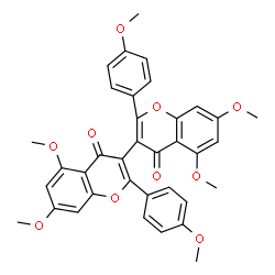 ChemSpider 2D Image | 5,5',7,7'-Tetramethoxy-2,2'-bis(4-methoxyphenyl)-4H,4'H-3,3'-bichromene-4,4'-dione | C36H30O10