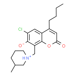 ChemSpider 2D Image | 4-Butyl-6-chloro-8-[(3-methyl-1-piperidiniumyl)methyl]-2-oxo-2H-chromen-7-olate | C20H26ClNO3