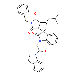 ChemSpider 2D Image | 5'-Benzyl-1-[2-(2,3-dihydro-1H-indol-1-yl)-2-oxoethyl]-3'-isobutyl-3a',6a'-dihydro-2'H-spiro[indole-3,1'-pyrrolo[3,4-c]pyrrole]-2,4',6'(1H,3'H,5'H)-trione | C34H34N4O4