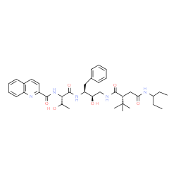 ChemSpider 2D Image | (2R)-N~1~-[(2R,3S)-2-Hydroxy-4-phenyl-3-{[N-(2-quinolinylcarbonyl)-L-threonyl]amino}butyl]-2-(2-methyl-2-propanyl)-N~4~-(3-pentanyl)succinamide | C37H51N5O6
