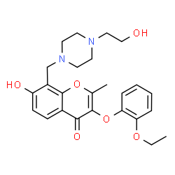ChemSpider 2D Image | 3-(2-Ethoxyphenoxy)-7-hydroxy-8-{[4-(2-hydroxyethyl)-1-piperazinyl]methyl}-2-methyl-4H-chromen-4-one | C25H30N2O6