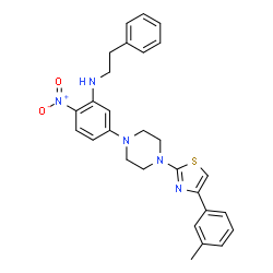 ChemSpider 2D Image | 5-{4-[4-(3-Methylphenyl)-1,3-thiazol-2-yl]-1-piperazinyl}-2-nitro-N-(2-phenylethyl)aniline | C28H29N5O2S