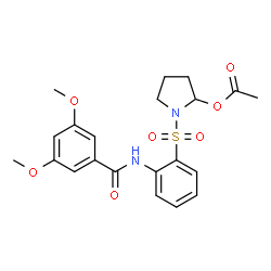 ChemSpider 2D Image | 1-({2-[(3,5-Dimethoxybenzoyl)amino]phenyl}sulfonyl)-2-pyrrolidinyl acetate | C21H24N2O7S