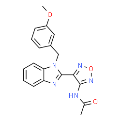 ChemSpider 2D Image | N-{4-[1-(3-Methoxybenzyl)-1H-benzimidazol-2-yl]-1,2,5-oxadiazol-3-yl}acetamide | C19H17N5O3