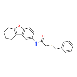 ChemSpider 2D Image | 2-(Benzylsulfanyl)-N-(6,7,8,9-tetrahydrodibenzo[b,d]furan-2-yl)acetamide | C21H21NO2S