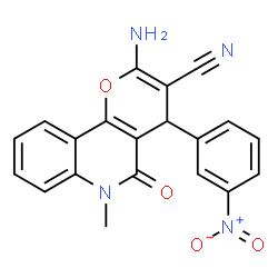 ChemSpider 2D Image | 2-Amino-6-methyl-4-(3-nitrophenyl)-5-oxo-5,6-dihydro-4H-pyrano[3,2-c]quinoline-3-carbonitrile | C20H14N4O4