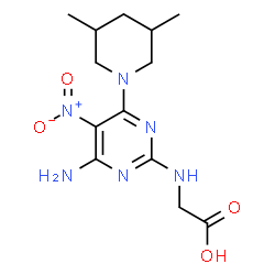 ChemSpider 2D Image | N-[4-Amino-6-(3,5-dimethyl-1-piperidinyl)-5-nitro-2-pyrimidinyl]glycine | C13H20N6O4