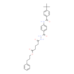 ChemSpider 2D Image | 3-Phenylpropyl 5-[2-(4-{[4-(2-methyl-2-propanyl)benzoyl]amino}benzoyl)hydrazino]-5-oxopentanoate | C32H37N3O5