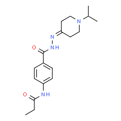ChemSpider 2D Image | N-(4-{[2-(1-Isopropyl-4-piperidinylidene)hydrazino]carbonyl}phenyl)propanamide | C18H26N4O2