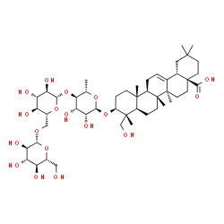 ChemSpider 2D Image | (3beta)-3-{[beta-D-Glucopyranosyl-(1->6)-beta-D-glucopyranosyl-(1->4)-6-deoxy-alpha-L-mannopyranosyl]oxy}-23-hydroxyolean-12-en-28-oic acid | C48H78O18