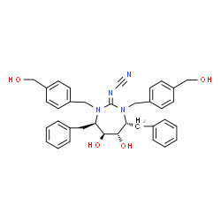 ChemSpider 2D Image | {(4R,5S,6S,7R)-4,7-Dibenzyl-5,6-dihydroxy-1,3-bis[4-(hydroxymethyl)benzyl]-1,3-diazepan-2-ylidene}cyanamide | C36H38N4O4