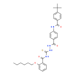 ChemSpider 2D Image | 2-(Hexyloxy)-N-{[2-(4-{[4-(2-methyl-2-propanyl)benzoyl]amino}benzoyl)hydrazino]carbonothioyl}benzamide | C32H38N4O4S