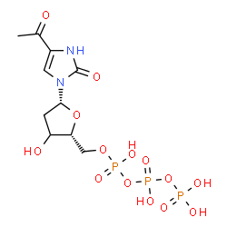 ChemSpider 2D Image | 4-Acetyl-1-[(3xi)-2-deoxy-5-O-(hydroxy{[hydroxy(phosphonooxy)phosphoryl]oxy}phosphoryl)-beta-D-glycero-pentofuranosyl]-1,3-dihydro-2H-imidazol-2-one | C10H17N2O14P3