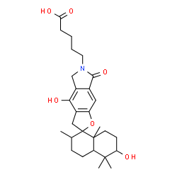 ChemSpider 2D Image | 5-(4,6'-Dihydroxy-2',5',5',8a'-tetramethyl-7-oxo-3',4',4a',5,5',6',7,7',8',8a'-decahydro-2'H-spiro[furo[2,3-f]isoindole-2,1'-naphthalen]-6(3H)-yl)pentanoic acid | C28H39NO6