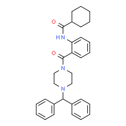 ChemSpider 2D Image | N-(2-{[4-(Diphenylmethyl)-1-piperazinyl]carbonyl}phenyl)cyclohexanecarboxamide | C31H35N3O2