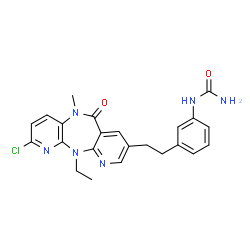ChemSpider 2D Image | 1-{3-[2-(2-Chloro-11-ethyl-5-methyl-6-oxo-6,11-dihydro-5H-dipyrido[3,2-b:2',3'-e][1,4]diazepin-8-yl)ethyl]phenyl}urea | C23H23ClN6O2