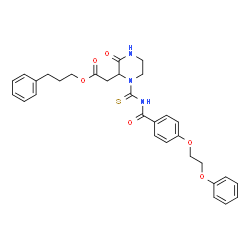 ChemSpider 2D Image | 3-Phenylpropyl (3-oxo-1-{[4-(2-phenoxyethoxy)benzoyl]carbamothioyl}-2-piperazinyl)acetate | C31H33N3O6S