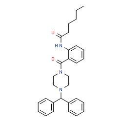 ChemSpider 2D Image | N-(2-{[4-(Diphenylmethyl)-1-piperazinyl]carbonyl}phenyl)hexanamide | C30H35N3O2