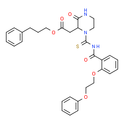 ChemSpider 2D Image | 3-Phenylpropyl (3-oxo-1-{[2-(2-phenoxyethoxy)benzoyl]carbamothioyl}-2-piperazinyl)acetate | C31H33N3O6S