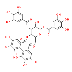 ChemSpider 2D Image | 2,3,4,5,6,7,14-Heptahydroxy-9,17-dioxo-9,11,11a,13,14,15,15a,17-octahydrodibenzo[g,i]pyrano[3,2-b][1,5]dioxacycloundecine-13,15-diyl bis(3,4,5-trihydroxybenzoate) | C34H26O22