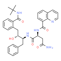 ChemSpider 2D Image | N~1~-[(2S,3R)-3-Hydroxy-4-{2-[(2-methyl-2-propanyl)carbamoyl]phenyl}-1-phenyl-2-butanyl]-N~2~-(8-quinolinylcarbonyl)-L-aspartamide | C35H39N5O5