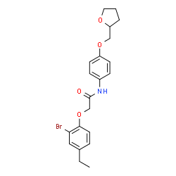 ChemSpider 2D Image | 2-(2-Bromo-4-ethylphenoxy)-N-[4-(tetrahydro-2-furanylmethoxy)phenyl]acetamide | C21H24BrNO4