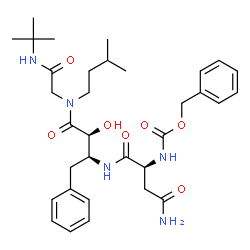 ChemSpider 2D Image | Benzyl [(2S)-4-amino-1-({(2S,3S)-3-hydroxy-4-[(3-methylbutyl){2-[(2-methyl-2-propanyl)amino]-2-oxoethyl}amino]-4-oxo-1-phenyl-2-butanyl}amino)-1,4-dioxo-2-butanyl]carbamate | C33H47N5O7
