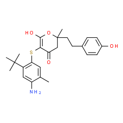 ChemSpider 2D Image | 5-[(4-amino-2-tert-butyl-5-methylphenyl)sulfanyl]-6-hydroxy-2-[2-(4-hydroxyphenyl)ethyl]-2-methyl-2,3-dihydro-4H-pyran-4-one | C25H31NO4S