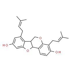 ChemSpider 2D Image | 4,7-Bis(3-methyl-2-buten-1-yl)-6a,11a-dihydro-6H-[1]benzofuro[3,2-c]chromene-3,9-diol | C25H28O4