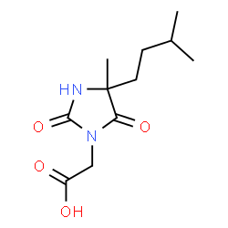 ChemSpider 2D Image | [4-Methyl-4-(3-methylbutyl)-2,5-dioxo-1-imidazolidinyl]acetic acid | C11H18N2O4