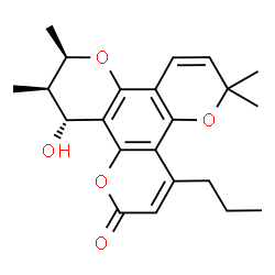 ChemSpider 2D Image | (10R,11R,12R)-12-Hydroxy-6,6,10,11-tetramethyl-4-propyl-11,12-dihydro-2H,6H,10H-dipyrano[2,3-f:2',3'-h]chromen-2-one | C22H26O5
