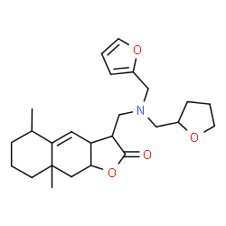 ChemSpider 2D Image | 3-{[(2-Furylmethyl)(tetrahydro-2-furanylmethyl)amino]methyl}-5,8a-dimethyl-3a,5,6,7,8,8a,9,9a-octahydronaphtho[2,3-b]furan-2(3H)-one | C25H35NO4