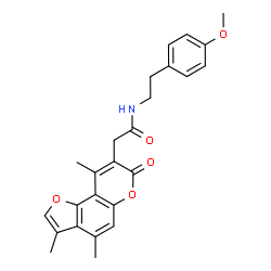 ChemSpider 2D Image | N-[2-(4-Methoxyphenyl)ethyl]-2-(3,4,9-trimethyl-7-oxo-7H-furo[2,3-f]chromen-8-yl)acetamide | C25H25NO5