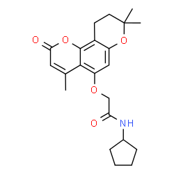 ChemSpider 2D Image | N-Cyclopentyl-2-[(4,8,8-trimethyl-2-oxo-9,10-dihydro-2H,8H-pyrano[2,3-f]chromen-5-yl)oxy]acetamide | C22H27NO5