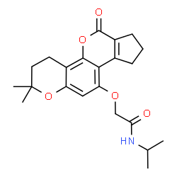 ChemSpider 2D Image | 2-[(2,2-Dimethyl-6-oxo-3,4,6,7,8,9-hexahydro-2H-cyclopenta[c]pyrano[2,3-h]chromen-10-yl)oxy]-N-isopropylacetamide | C22H27NO5