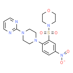 ChemSpider 2D Image | 4-({5-Nitro-2-[4-(2-pyrimidinyl)-1-piperazinyl]phenyl}sulfonyl)morpholine | C18H22N6O5S
