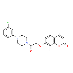ChemSpider 2D Image | 7-{2-[4-(3-Chlorophenyl)-1-piperazinyl]-2-oxoethoxy}-4,8-dimethyl-2H-chromen-2-one | C23H23ClN2O4