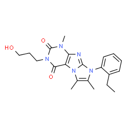 ChemSpider 2D Image | 8-(2-Ethylphenyl)-3-(3-hydroxypropyl)-1,6,7-trimethyl-1H-imidazo[2,1-f]purine-2,4(3H,8H)-dione | C21H25N5O3