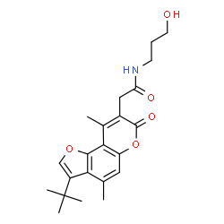 ChemSpider 2D Image | 2-[4,9-Dimethyl-3-(2-methyl-2-propanyl)-7-oxo-7H-furo[2,3-f]chromen-8-yl]-N-(3-hydroxypropyl)acetamide | C22H27NO5