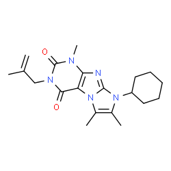 ChemSpider 2D Image | 8-Cyclohexyl-1,6,7-trimethyl-3-(2-methyl-2-propen-1-yl)-1H-imidazo[2,1-f]purine-2,4(3H,8H)-dione | C20H27N5O2