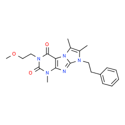 ChemSpider 2D Image | 3-(2-Methoxyethyl)-1,6,7-trimethyl-8-(2-phenylethyl)-1H-imidazo[2,1-f]purine-2,4(3H,8H)-dione | C21H25N5O3