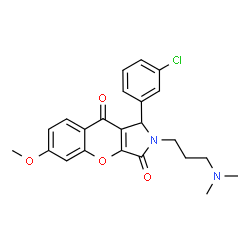 ChemSpider 2D Image | 1-(3-Chlorophenyl)-2-[3-(dimethylamino)propyl]-6-methoxy-1,2-dihydrochromeno[2,3-c]pyrrole-3,9-dione | C23H23ClN2O4