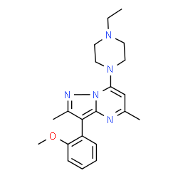 ChemSpider 2D Image | 7-(4-Ethyl-1-piperazinyl)-3-(2-methoxyphenyl)-2,5-dimethylpyrazolo[1,5-a]pyrimidine | C21H27N5O