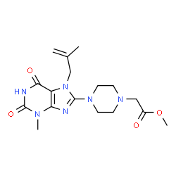 ChemSpider 2D Image | Methyl {4-[3-methyl-7-(2-methyl-2-propen-1-yl)-2,6-dioxo-2,3,6,7-tetrahydro-1H-purin-8-yl]-1-piperazinyl}acetate | C17H24N6O4