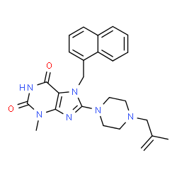 ChemSpider 2D Image | 3-Methyl-8-[4-(2-methyl-2-propen-1-yl)-1-piperazinyl]-7-(1-naphthylmethyl)-3,7-dihydro-1H-purine-2,6-dione | C25H28N6O2