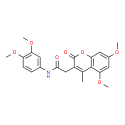 ChemSpider 2D Image | 2-(5,7-Dimethoxy-4-methyl-2-oxo-2H-chromen-3-yl)-N-(3,4-dimethoxyphenyl)acetamide | C22H23NO7