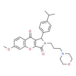 ChemSpider 2D Image | 1-(4-Isopropylphenyl)-6-methoxy-2-[3-(4-morpholinyl)propyl]-1,2-dihydrochromeno[2,3-c]pyrrole-3,9-dione | C28H32N2O5