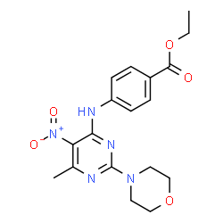 ChemSpider 2D Image | Ethyl 4-{[6-methyl-2-(4-morpholinyl)-5-nitro-4-pyrimidinyl]amino}benzoate | C18H21N5O5