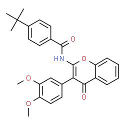 ChemSpider 2D Image | N-[3-(3,4-Dimethoxyphenyl)-4-oxo-4H-chromen-2-yl]-4-(2-methyl-2-propanyl)benzamide | C28H27NO5